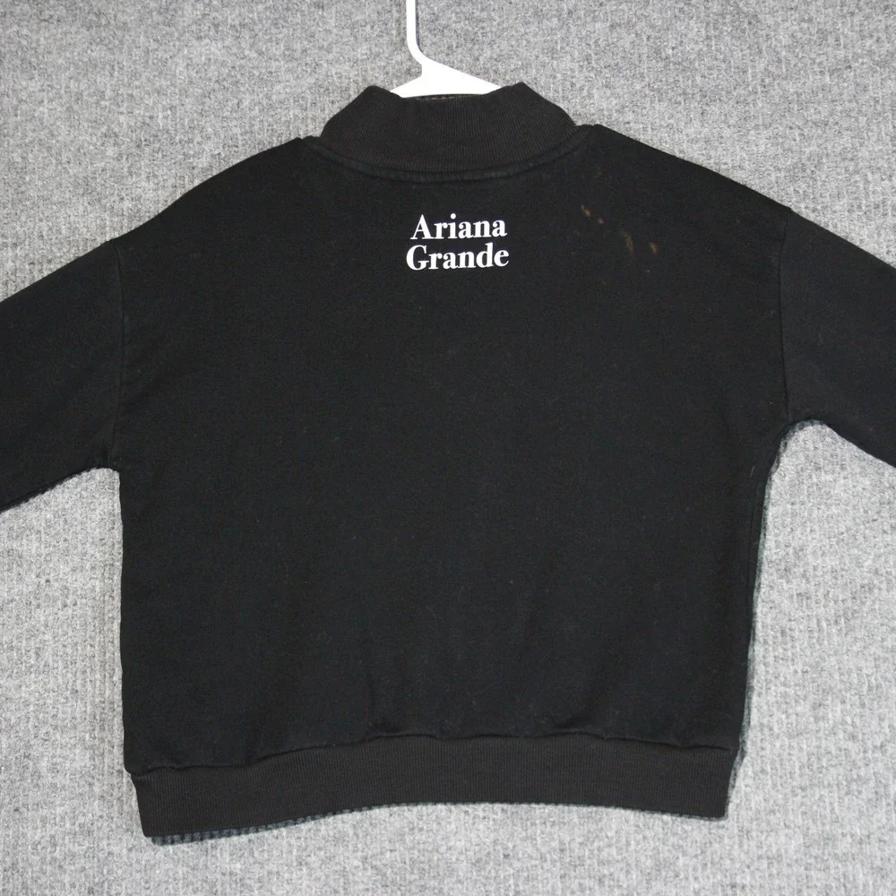 HM Ariana Grande Thank U Next Black 1/4 Zip Pullover Sweatshirt Cropped Youth 14